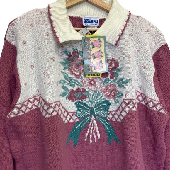 New Vintage 80s Floral Bouquet Sweater Cape Cod - Picture 6 of 10